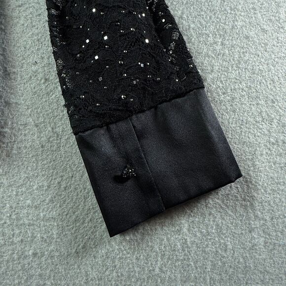 St John Evening Marie Gray Black Lace Beaded Sheer Top Blouse Sz 4 Made in USA - Picture 4 of 11